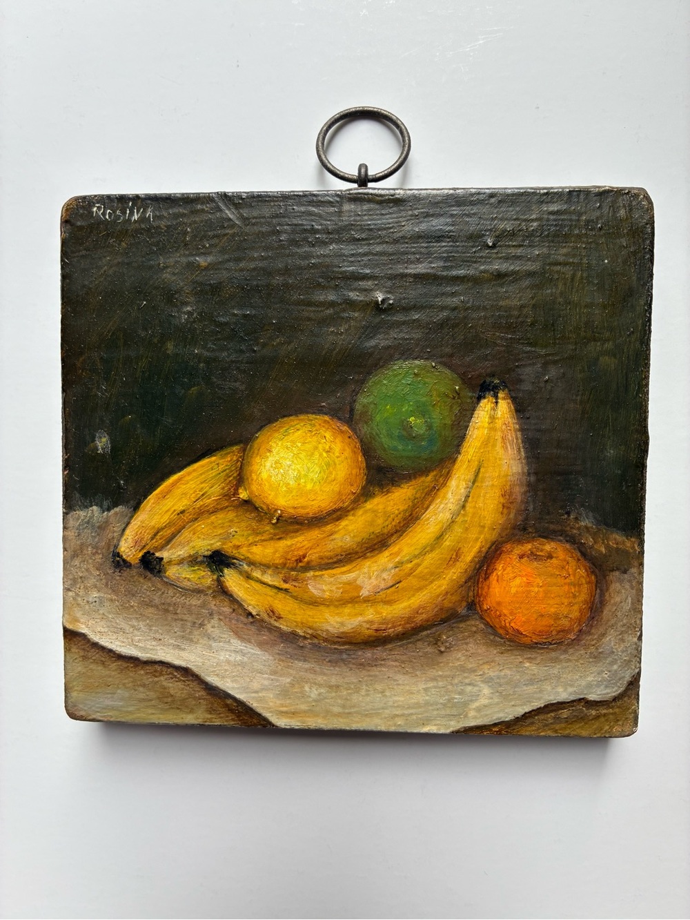 Vintage Folk Art Still  Life Fruit Wood Block Ready To Hang Art